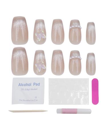 ieron Cat Eyes Cured Nail Wraps Self-Adhesive Gel Nail False Nails with Butterfly Removable Glue on Nails for Girls Glitter Nail Tips (M)