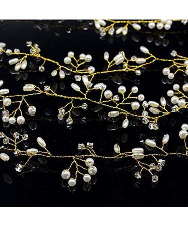 TQsuen Bride Wedding Crystal Hair Vine - 20 Pearl & Crystal Bridal Headband in Gold - Buy Online on GoSupps.com