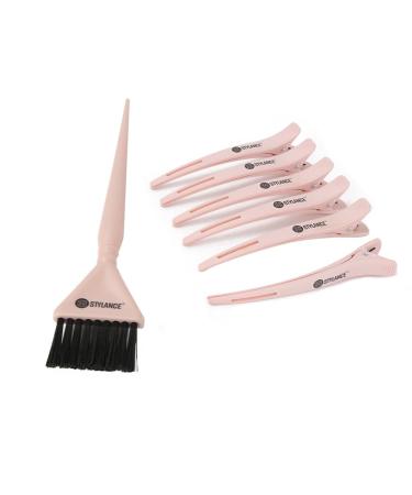 STYLANCE Hair Coloring and Styling Kit 1x Hair dye brush 6 x Hair Clips- For DIY Home Salon Use For Hair Coloring Hair Dye Tools (Pink)