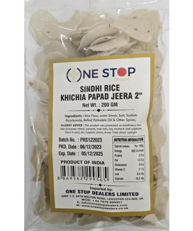 One Stop Dealer Sindhi Rice Khichia Papad (200 Gram) - Crispy and Delicious Made with Indian Ingredients Accompaniment to Any Meal (Pack of 1 Sindhi Rice Khichia Papad Jeera)