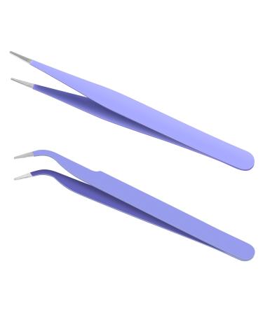 Ainiv 2Pcs Straight Curved Tweezers Lash Tweezers Stainless Steel Pointed Tweezers Kit Sticker Tweezers Craft Tweezers for Eyelash Extensions DIY Crafts Nail Art Jewelry Making (Purple) #4 2PCS Purple - Buy Online on GoSupps.com