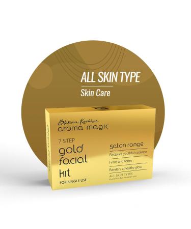 Aroma Magic Gold Facial Kit - Single Use | 7 Steps Skincare Set | Firming & Toning Facial Kit | Enhance Dull Skin for Youthful & Radiant Glow | for All Skin Types