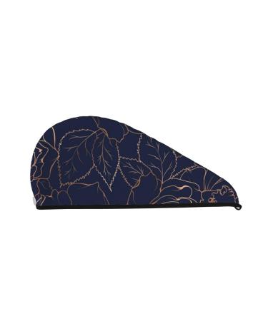 Copper-Gold Gloss Outline Navy Dark Blue Microfiber Hair Towel Soft Super Absorbent Hair Towel Wrap for Women Coral Velvet Quick Dry Hair Cap for Long Curly and Thick Hair