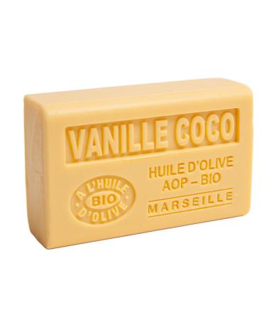 Savon de Marseille - Nourishing French Soap Made With Pure Organic Olive Oil and Shea Butter - Vanilla Coconut Fragrance - 125 Gram Bar