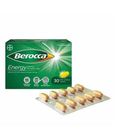 Berocca Vitamin C Film Coated Energy Tablets with Magnesium Vitamin B12 and Vitamin B Complex 30 Count (Pack of 1) Tablets - 1 Months Supply