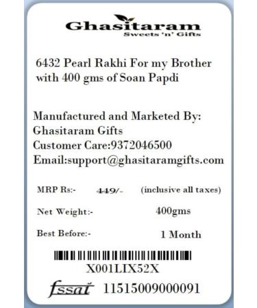 Ghasitaram Gifts Rakhi for Brother Rakhis Online -6432 Pearl Rakhi for My Brother with 400 GMS of Soan Papdi Rakhi with 400 gms of Soan Papdi - Buy Online on GoSupps.com