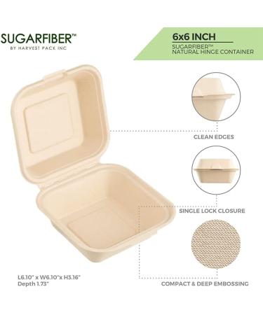 50 Count Sugarfiber 6x6 Compostable Square Hinged Container - Eco-Friendly Plant Fibers - Buy Online on GoSupps.com