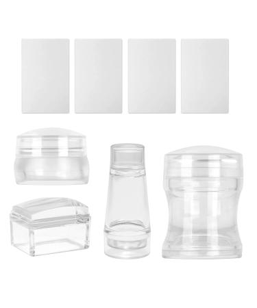Freeorr 4 Different Clear Silicone Nail Art Stamper Set With 4 Scrapers, Round Rectangular Double Head Transparent Visible Body Jelly Stamping for Nail Art Manicure A-Clear