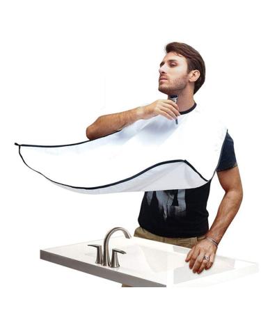 Beard Bib Apron Mens Beard Hair Catcher for Shaving and Trimming Non-Stick Beard Shave Cape Grooming Accessories Tools & Gifts for Husband or Dad White