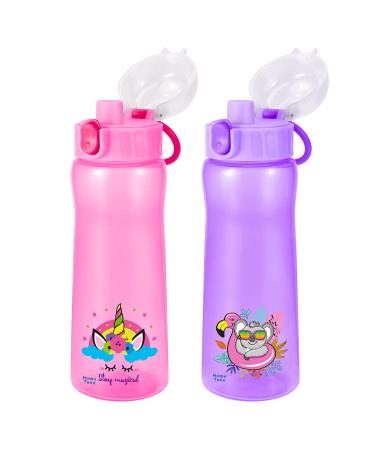 22oz Kids Water Drinking Bottle - BPA Free Wide Mouth Chug Lid Easy Open Lightweight Leak-Proof Water Bottle with Cute Design for Girls & Boys - 2 Pack (Unicorn/Koala)