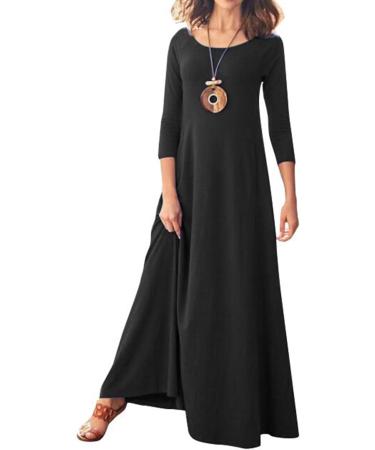 Jacansi Women's 3/4 Sleeve Maxi Dress with Pockets - 3XL Black | Casual Boat Neck Style - Buy Online on GoSupps.com
