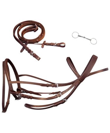 vidaXL Bridle Snaffle Bit Leather Bridle with Reins Web Reins Pony Brown