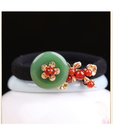 Vintage Natural Jade Gemstone Hair Tie - Emerald Pearl Ponytail Holder for Women, Bridesmaid, Girls - Chinese Hair Accessory for Hanfu Dress - Buy Online on GoSupps.com