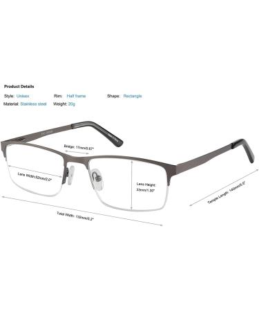 EYECEDAR 5-Pack Reading Glasses Men Blue Light Blocking Half Frame Rectangle Style Spring Hinges Readers 1.75 Metal Grey 1.75 x - Buy Online on GoSupps.com
