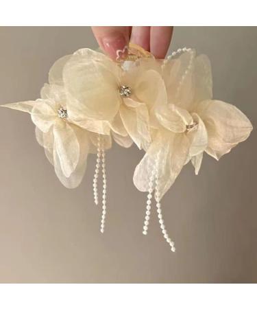 Cloth Flower Bow Hair Claw Jaw Clip for Women - Beige Hair Accessories - Buy Online on GoSupps.com