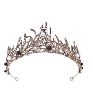 Lurrose vintage baroque crown wedding tiara crown bride rhinestone pearl crown headband hair hoops bride headdress for wedding banquet black