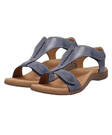 JUAJUA 2023 Orthopedic Bunion Corrector Sandals for Women Bunion Correction Slippers Casual with Arch Support Leather Casual Feet Wavy Sole Sandal (Blue 42)