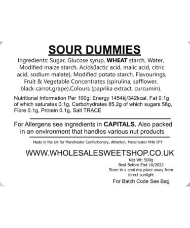 Ellies Jellies Sour Dummies 500g Bag Gums Fruit Flavour Multi-Coloured Sugar-Dusted - Buy Online on GoSupps.com