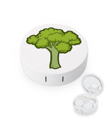 Broccoli Tree Round Case For Contact Lens Kit Storage Box with Mirror Printed