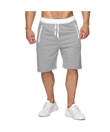 Mens Shorts Sports Casual Bodybuilding Pure Zipper Pocket Flexible Waist Short Pants Gray Medium
