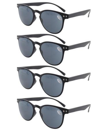 Eyekepper 4-Pack Round Full Coverage Ultra-Thin Flex Frame Reading Glasses Readers Sun Readers +2.50 Gray Lens