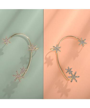 Wiwpar Gold Zircon Star Ear Cuff Earrings | Non-Pierced Rhinestone Wrap Around Climber Earrings for Women & Girls - Buy Online on GoSupps.com