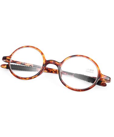 DOOViC Round Reading Glasses Flexible Lightweight Readers Glasses Fashion Design Tortoise for Men & Women +1.75 Strength Tortoiseshell 1.75 x