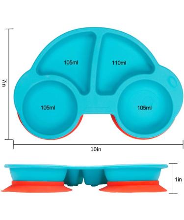 Silicone Divided Toddler Plates - Non-Slip Suction Plates for Kids | BPA Free FDA Approved Baby Dinner Plate with Spoon Fork | Portable & Easy to Clean | New Car Blue/Red - Buy Online on GoSupps.com