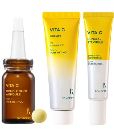 BONCEPT Vita C Capsule Double Shot Ampoule Kit + Vita C Cream + Vita C Conceal Eye Cream Bundle