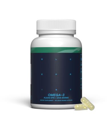 Blueprint Bryan Johnson Omega-3 - Vegan Algae Omega 3 Supplement with EPA/DHA - 800mg Plant-Based for Brain Heart & Joint Support - High Absorption Triglyceride Form - 1:1 EPA/DHA