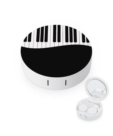 Black and White Piano Keys Travel Contact Lens Case Kit Portable Contact Lens Box Soak Storage Kit with Mirror