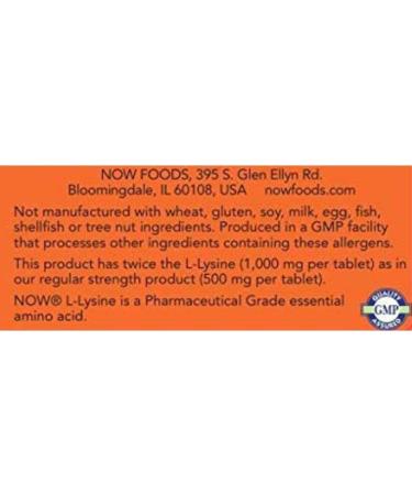 Now Foods L-Lysine 1000 mg Double Strength - 100 Tabs 4 Pack - Buy Online on GoSupps.com