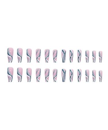 Justotry 24-Piece Royal Blue Glitter Swirl Ballerina Press-On Nails | Stunning Medium Artificial Fingernails for Women - Buy Online on GoSupps.com