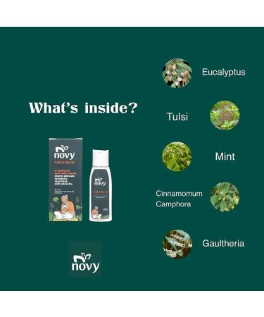 Novy Cold & Flu Instant Relief Oil | 100% Natural | Indian Ayurvedic Herbal Oil | Effective Against Cold Sore Throat Fever Headache Infections | 15 ml - Buy Online on GoSupps.com