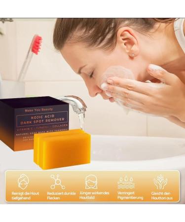  Telabeautix 3 Pack Kojic Acid Soap for Hyperpigmentation Glutathione Collagen Vitamin C with Turmeric - Buy Online on GoSupps.com