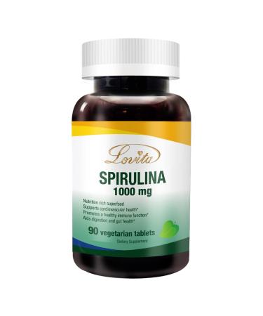 LOVITA Organic Spirulina 1000mg per Tablet Natural Multivitamin Superfood 100% Vegan Spirulina Tablets Non-Irradiated 90 Vegetarian Tablets 90 Ounce (Pack of 1)
