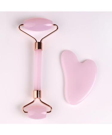 Female Facial gua Sha Jade Roller Tool Set Rose Quartz Crystal face Roller Massager Jade White Jade Massage The face Eyes (C-Pink)