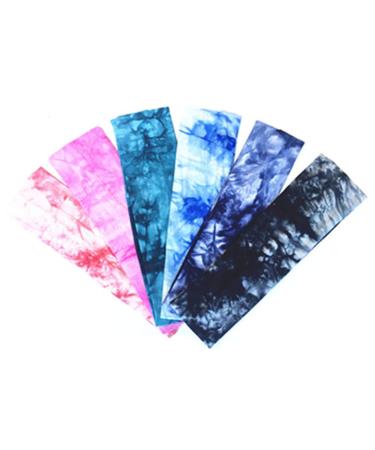 Qiorsange 6 piece of soft cotton tie dye elastic stretch welding band head bands adjustable girl hair band sorted colors yoga headband (6 colors b set)