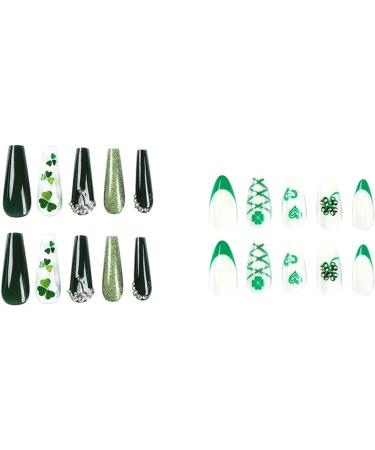 24pcs/Box Patrick's Day Love Heart Pattern with French False Tip False for Girls Long French Tip False with Designs - Buy Online on GoSupps.com