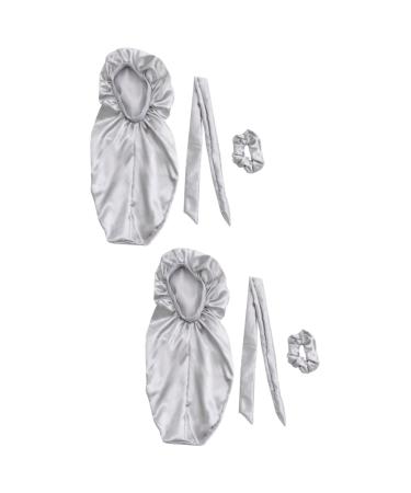 Lurrose 6 Pcs Three Piece Turban Cap Ladies Hat Silk Head Scarf Braid Bonnet Big Bonnets for Women Sleeping Hair Cover Hair Bonnet for Sleeping Sleep Cap Miss At Night Satin Silver Hood 69x29cmx2pcs Silverx2pcs