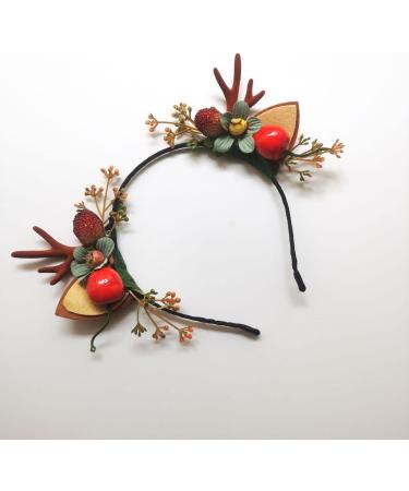 Bufenia Christmas Antlers Headband Flower Hair Hoops Berries Hair Band Reindeer Hair Accessories Party Costume for Women and Girls - Buy Online on GoSupps.com