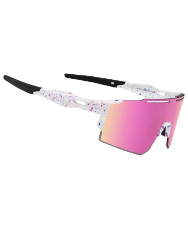 OULAIQI Cycling Sunglasses Polarized Sunglasses for Cycling Men Women with 1 Lens or 3 Interchangeable Lens Baseball Glasses White Pink - Buy Online on GoSupps.com