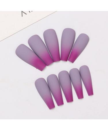 Beauty Artificial Full Cover Ballerina T-shaped Colorful Fake Nail Gradient False Nails Purple Matte - Buy Online on GoSupps.com