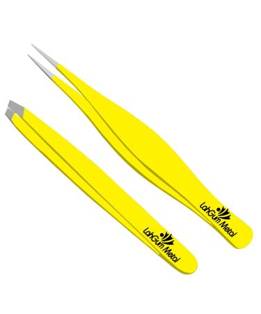 Sharp Pointed Tweezers Precision Fine Point Tip Slant Ingrown Hair Tweezers Kit Best Pointed Tweezers for Women Chin Hair Removal Extra Thin Tweezers Precision Stainless Facial Hair Remover Face Yellow Color