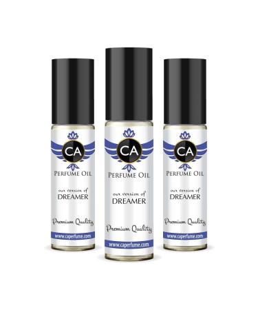 CA Perfume Impression of Dreamer For Men Replica Fragrance Body Oil Dupes Alcohol-Free Essential Aromatherapy Sample Travel Size Concentrated Long Lasting Attar Roll-On 0.3 Fl Oz-X3
