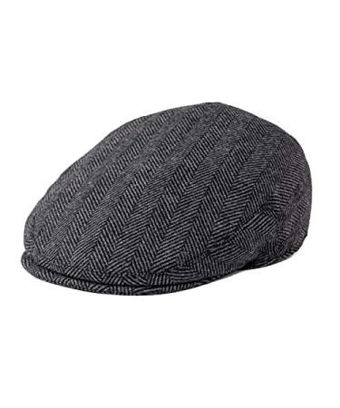 FEINION Men's Wool Tweed Newsboy Ivy Cap Gatsby Golf Flat Hat Herringbone Grey 7 3/4