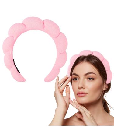 ARRVEE Spa Headbands for Women-Headband for Washing Face, Makeup, Skincare, Shower, Hair Accessories -Sponge & Terry Cloth Headband, Pink 1pack