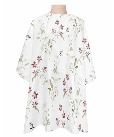 Floral Barber Cape Salon Hair Cutting Cape for Women Men Kids Adults Haircut Cape with Adjustable Elastic Neckline Hairdressing Stylist Cape Accessories Spring Botanical Leaves Wildflower Herb White