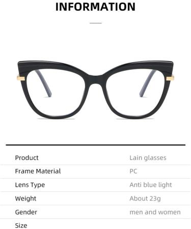 SERONI Metal Temples Cat Eye Blue Light Blocking Glasses for Men & Women - UV Protection 58mm Black Frame - Buy Online on GoSupps.com