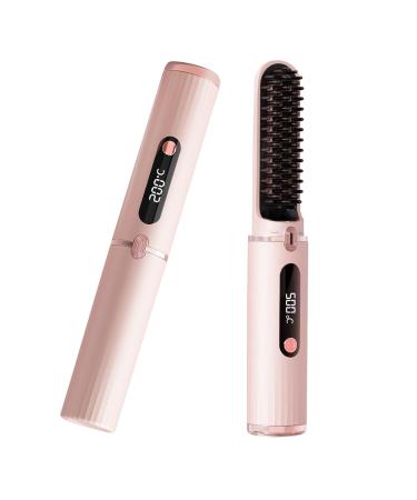 Women's Cordless Hair Straightener Brush Negative Ion Electric Hair Straightening Brush Fast Heating USB Charging Display Temperature Travel Portable Hair Straightening Brush